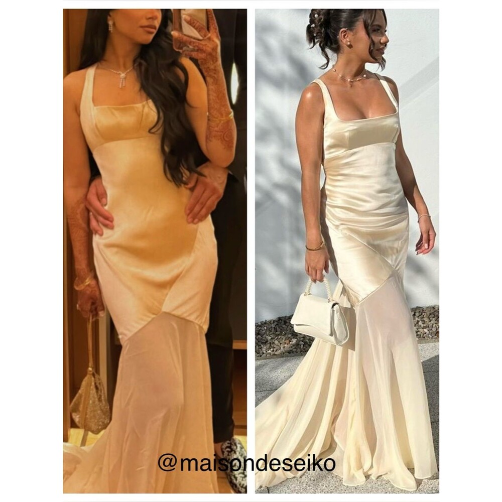House of CB Maxi Dress Ivory Satin Chiffon Vittoria Gown Bridal Wedding M